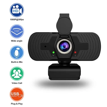 

Full HD 1080P Computer USB Web Camera with Built-in Microphone and Lens Cover Conference Video 360 Rotation Webcam