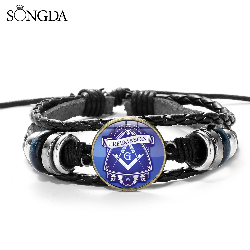 

SONGDA Masonic Multi-layer Woven Rope Bracelet Freemasonry Square And Compass Mason Braided Leather Bracelet Gift for Freemason