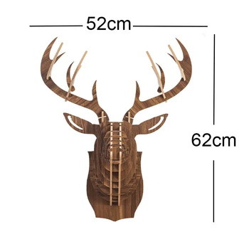 

New 3D Deer Head Wood Statue 62x52cm Handicraft Assemble Sculpture Home Decoration Accessories Hanging Statues Party Wall Decor