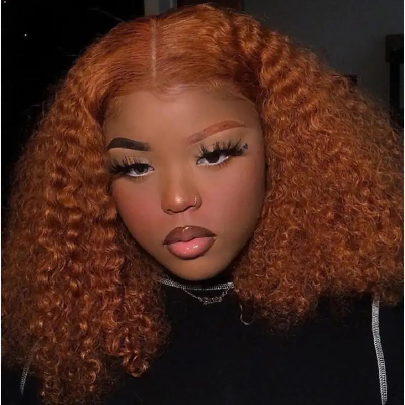 Magic Love 180 Density Orange 13*6 Lace Front Wig Short Bob Colored Curly Human Hair Wigs T Part Lace Front Curly Wigs For Women