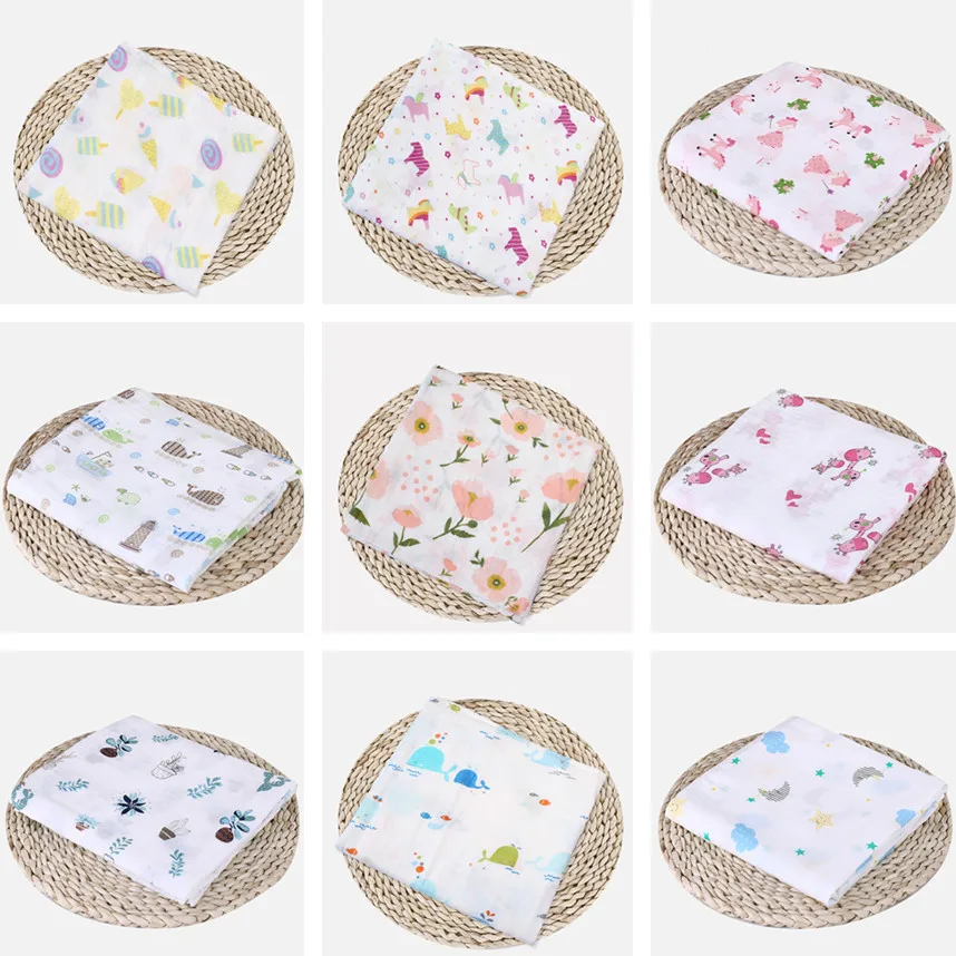 120*120CM Muslin swaddle wrap Cotton Double layer print Soft baby Blanket newborn Stroller Cover Sleepsack Gauze Bath towel