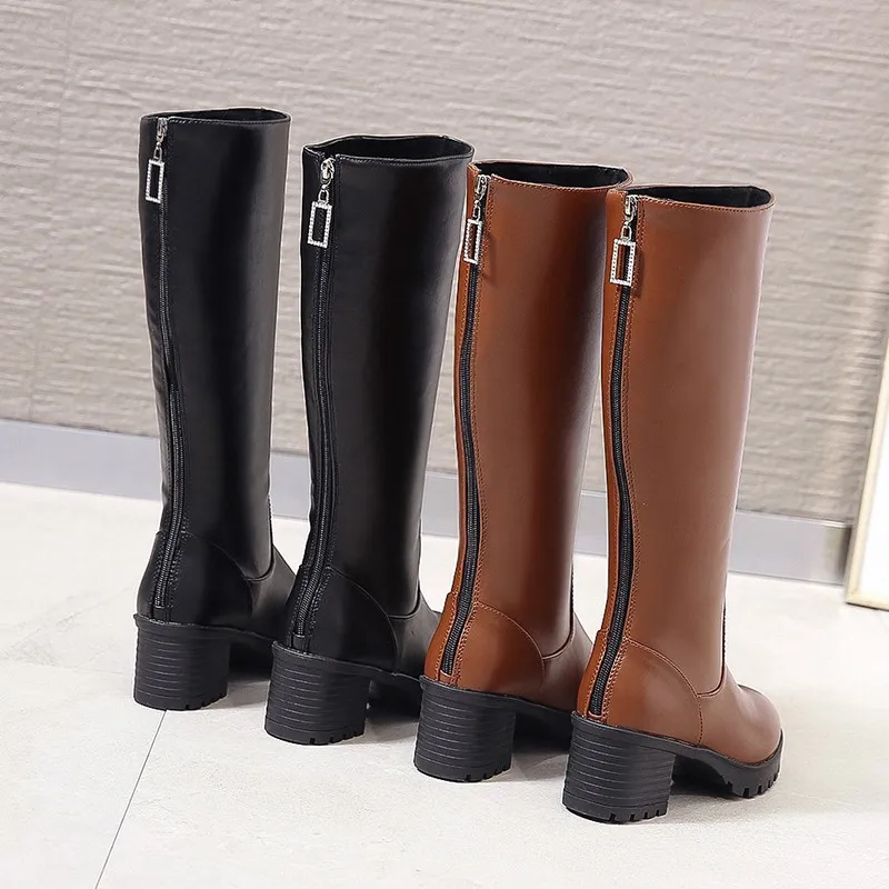 

Women's Mid Calf Boots Booties Woman 2019 Low Heel Boots-women Zipper Round Toe Female Shoes Winter Footwear Lace Up Clogs