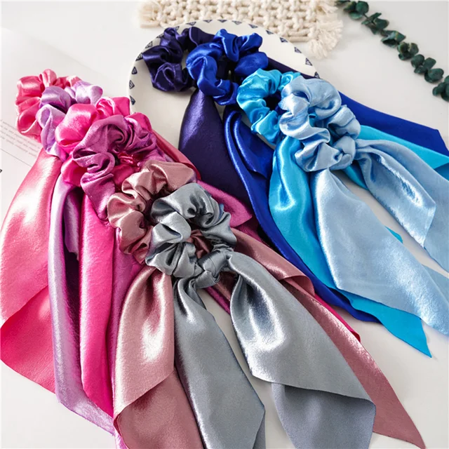 ヘアアクセサリー SATIN RIBBON SCRUNCHIE Amazon.com : 6Pcs Ribbon Scrunchie For Woman,Solid Colors