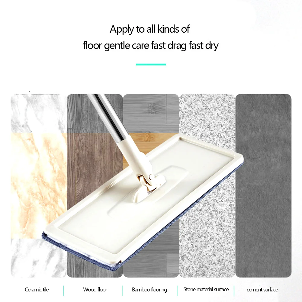 1pc Magic Cleaning Mops Free Hand Spin Cleaning Microfiber Mop With Bucket Flat Squeeze Spray Mop Home Kitchen Floor Clean Tools