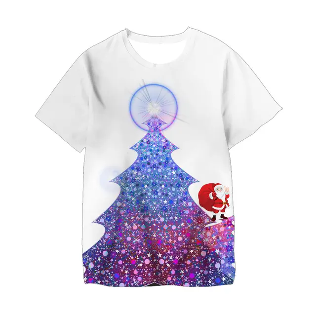 Baby Girl Cartoon Christmas Tree Printed Child T-shirt Short Sleeve Top Boys Fashion Santa Claus Kids Merry Christmas Clothes TX-040445