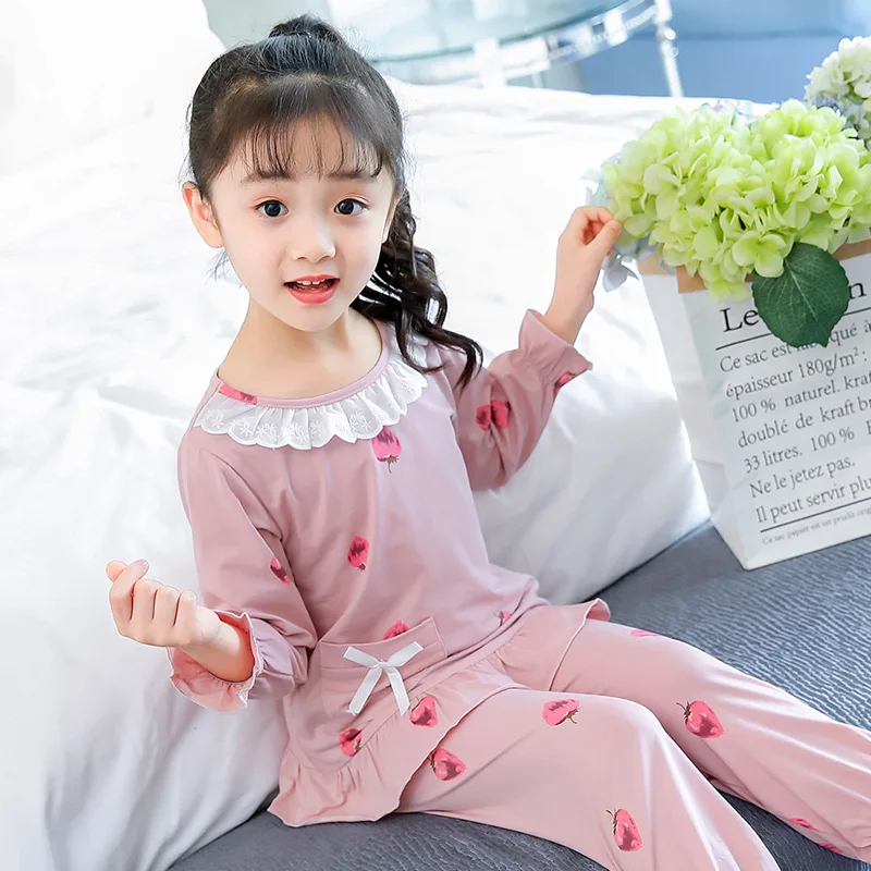 

Lycra Pure Cotton CHILDREN'S Pajamas Baby Long Sleeve Big Boy Tracksuit Spring And Autumn Little Girl Air Conditioning Clothes S