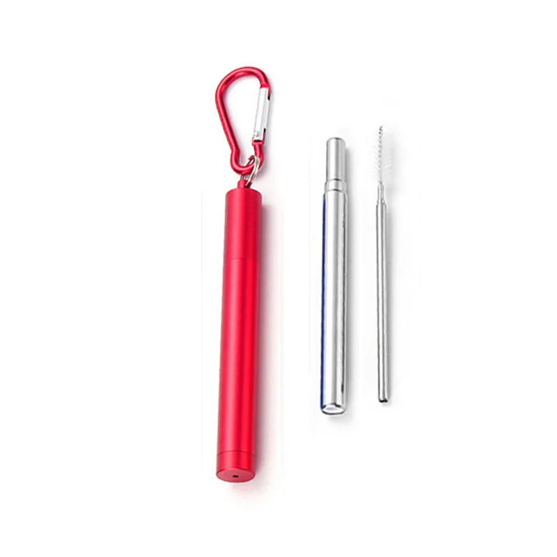 Silver Straw Red 18/10 Нержавеющая сталь телескопическая Питьевая соломинка портативная соломинка для путешествий многоразовая складная металлическая Питьевая соломинка с щеткой - Цвет: Silver Straw Red