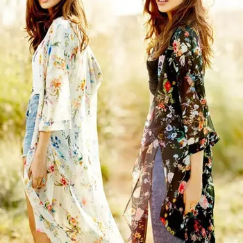 

Hot Sale 2019 New Fashion Women Print Floral Thin Coat Breathable Loose Casual Female Coats Summer Chiffon Cardigan Female