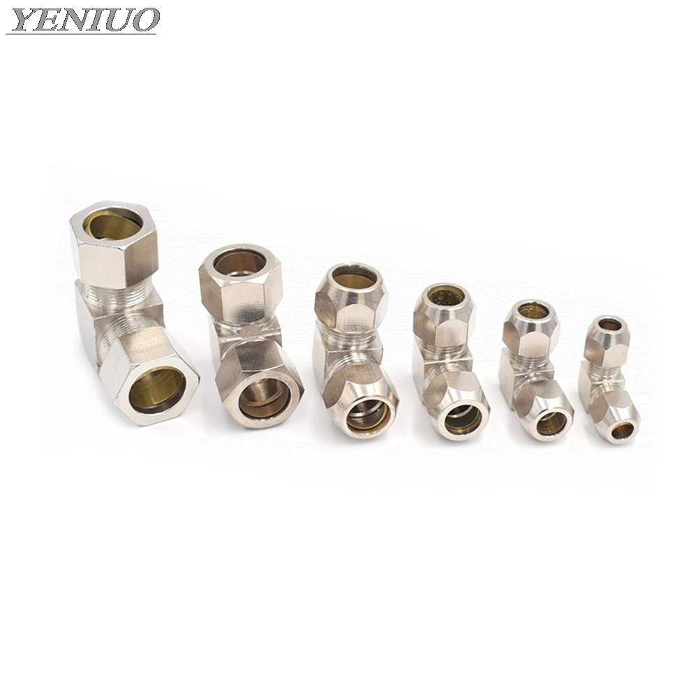 Pneumatic oil Pipe Fitting 4 6 8 10 12 14 16mm Pipe OD Elbow 90 Degrees Brass Compression Tube Pipe Fittings Connector