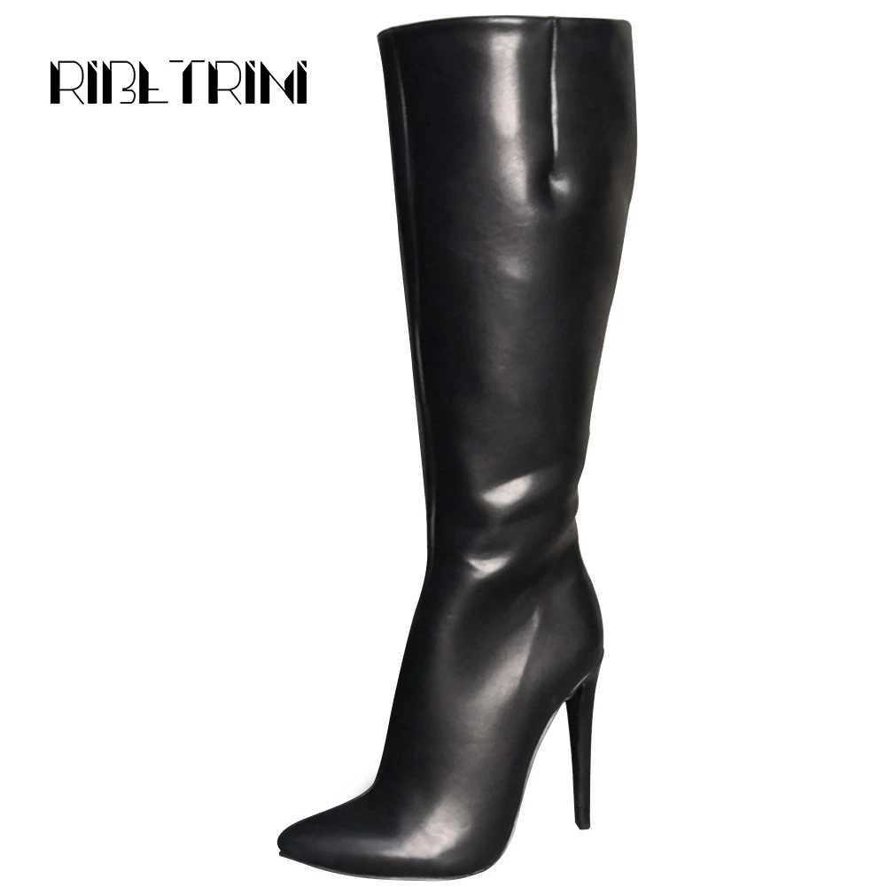 

RIBETRINI Brand Design keen high Boots For Women Pointed Toe thin High Heel Shoes Woman party club boots big size 35-47