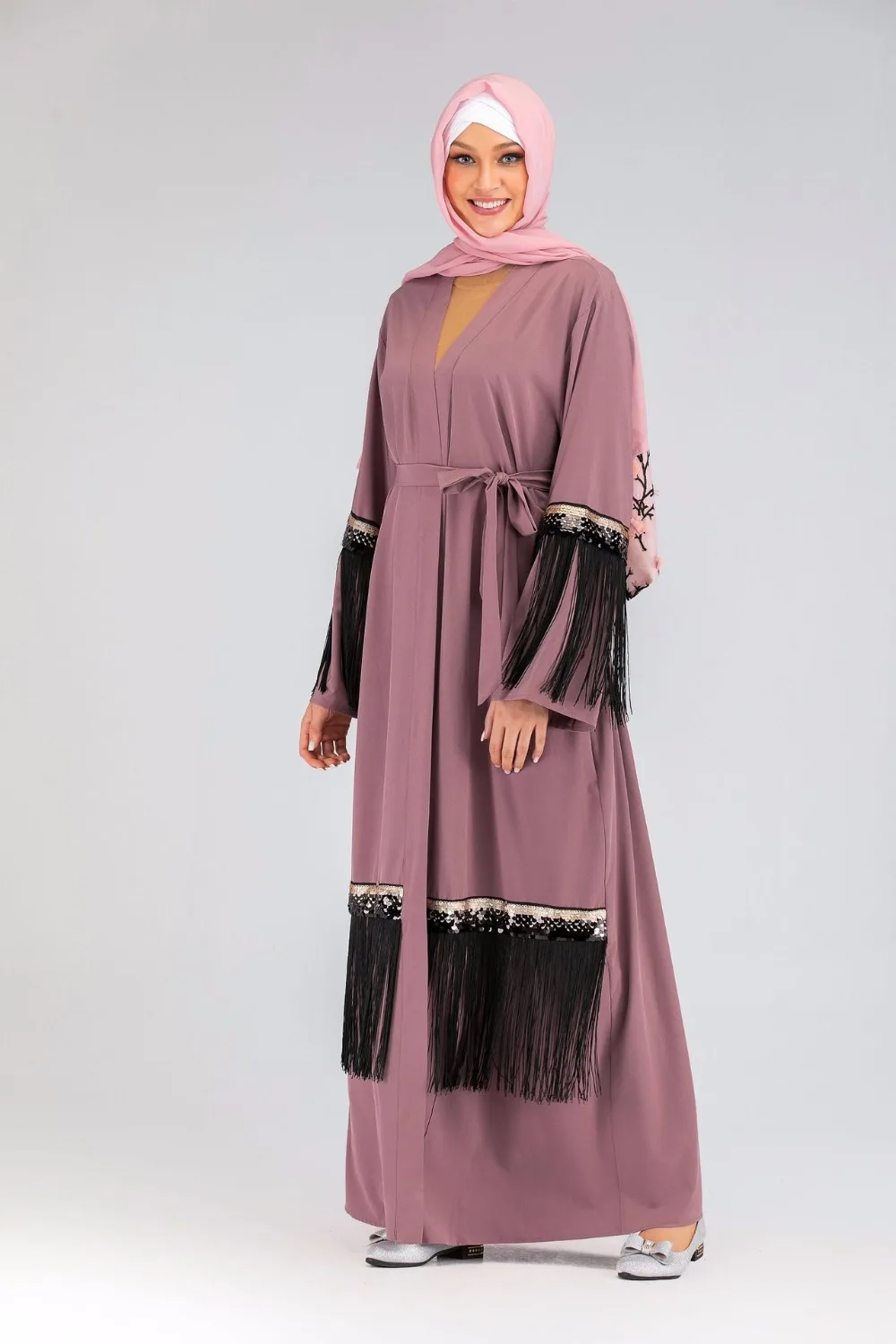 Elegant Muslim Tassels Abaya Maxi Dress Cardigan Long Robe Gowns Kimono Jubah Ramadan Arab Dubai Caftan Islamic Prayer Clothing