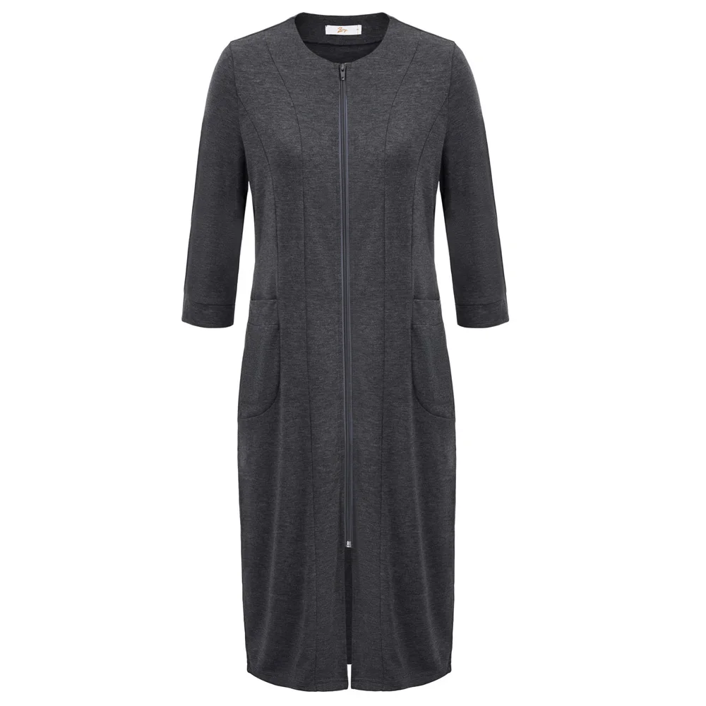 Dark Gray Zexxxy, Женская Удобная мягкая Хлопковая пижама, платье, 3/4 рукав, вырез лодочкой, на молнии, тонкая Пижама, халат, домашняя пижама - Цвет: Dark Gray