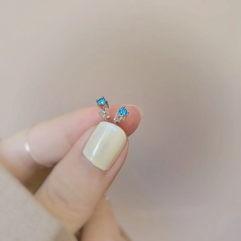 Silvology 925 Sterling Silver Blue Topaz Small Stud Earring for Girls Mini Anti-allergy Hawaii Earring Ladies Aesthetics Jewelry