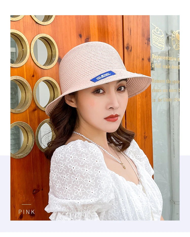 summer bucket hat womens Fashion brand woven fisherman hat ladies summer sun shade and sunscreen outdoor breathable Korean version of the new sun hat red bucket hat