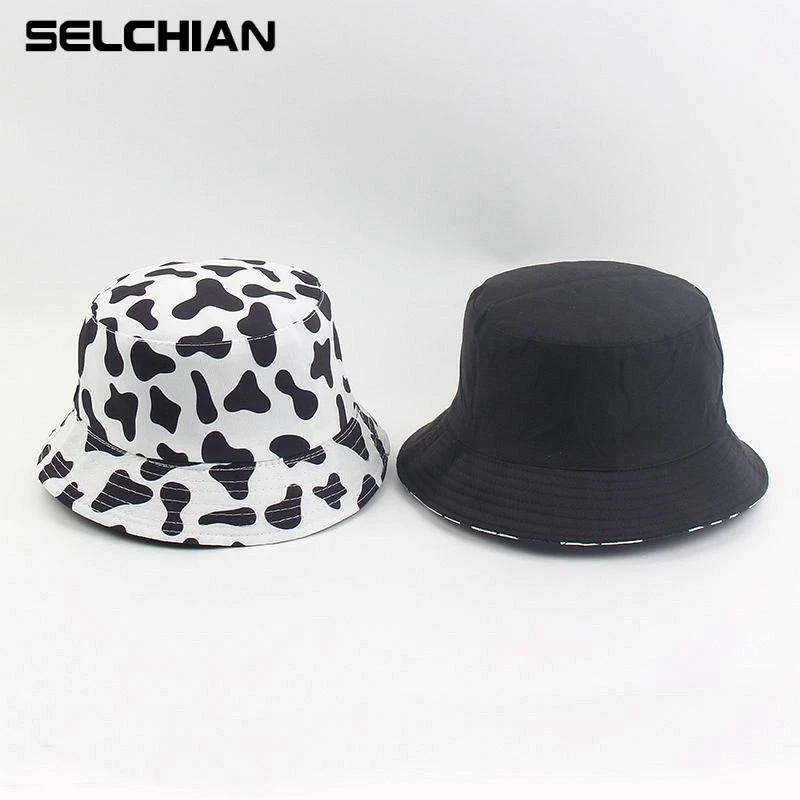 Hot New Fashion Print Hat White Black Bucket Hat Reversible Fisherman Caps Spring summer Hats For Women Men