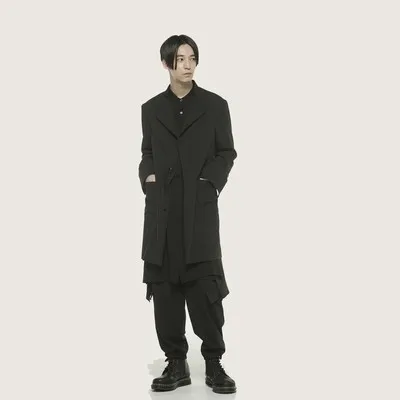 Стильный тренчкот Yamamoto для влюбленных Yohji средней длины темный минималистичный