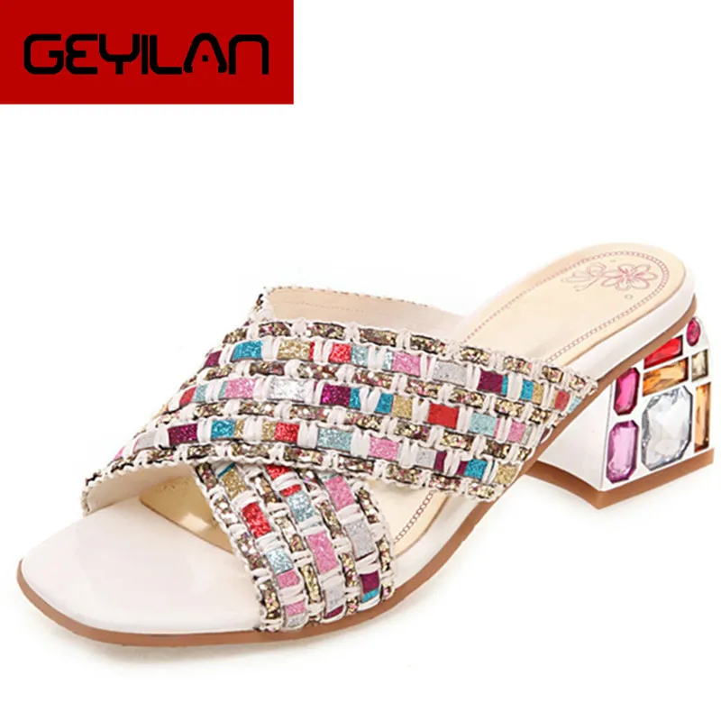 

MoonMeek Large size 34-46 new summer sandals crystal square high heels shoes slingback ladies prom shoes women sandals 2019