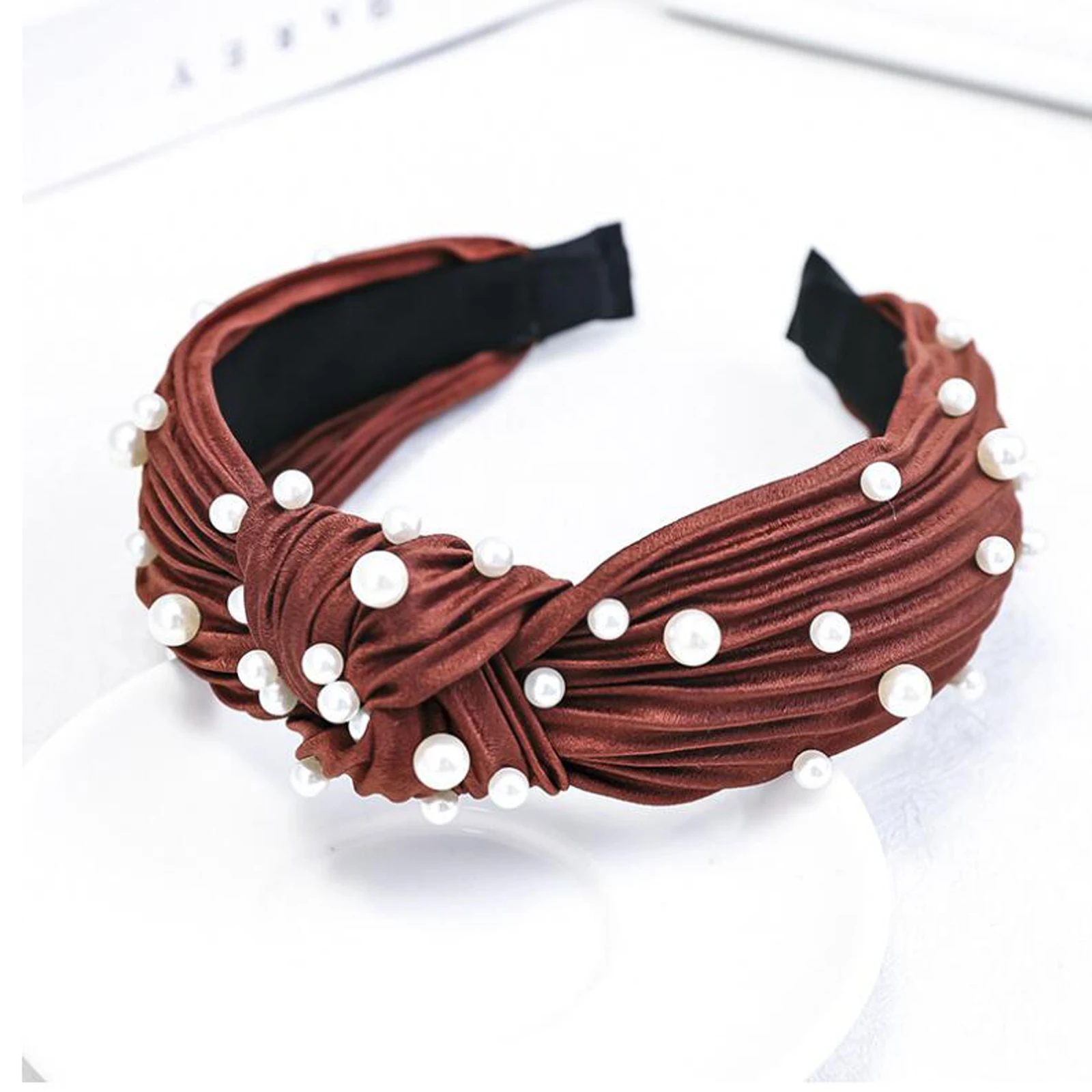 New Fashion Fresh Headband Women Pearls Hairband Striped Cloth High Quality Turban Autumn Hair Accessories Wholesale