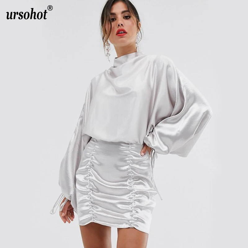 Ursohot/2019 осеннее блестящее Сексуальное Женское Платье с лямкой на шее зимние