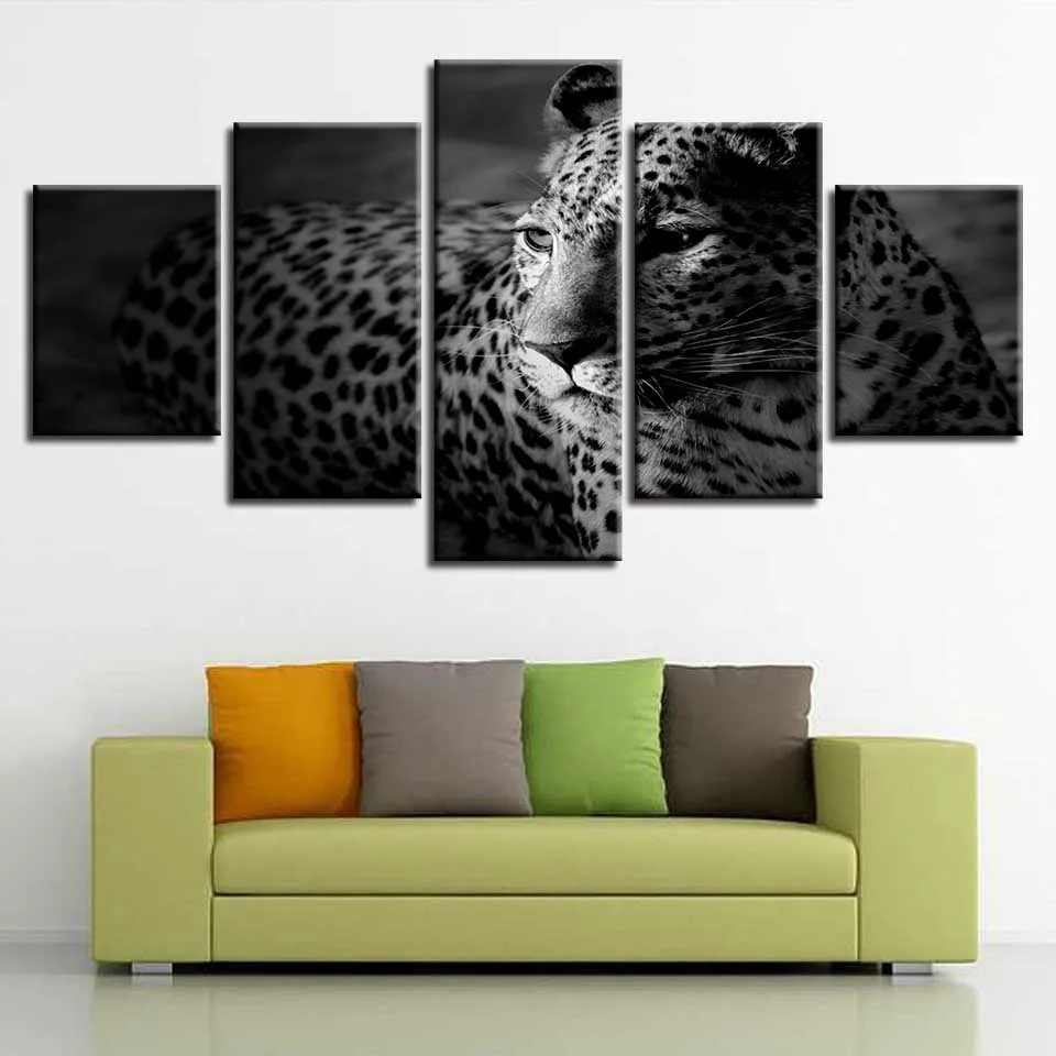 

Modern Home Wall Painting HD Printing 5 Pieces Leopard Animal Canvas Pictures Framework Modular Poster Art Decor For Living Room