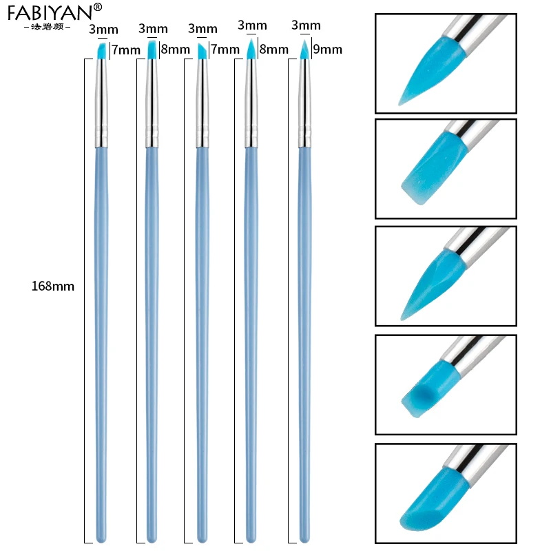 5 шт./компл. кисть для ногтей кисть резьба нажмите с силой так, мягкая силиконовая ручка ремесло здание с тиснением и изображением формируя полые Скульптура глиняные наконечники инструмент - Цвет: Синий