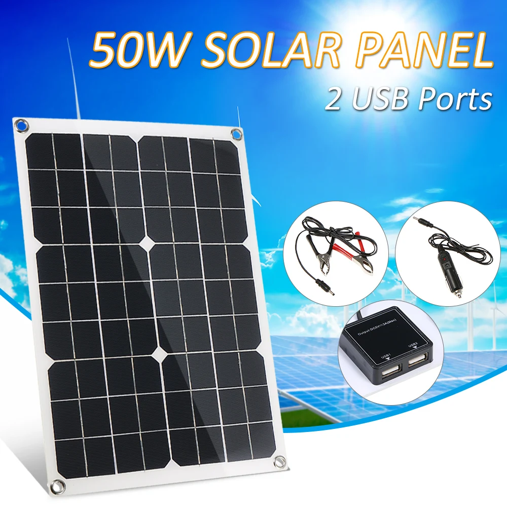 Горячая 18V 50W Dual USB Панели солнечные с автомобильным Зарядное устройство + 10/20 Вт 30