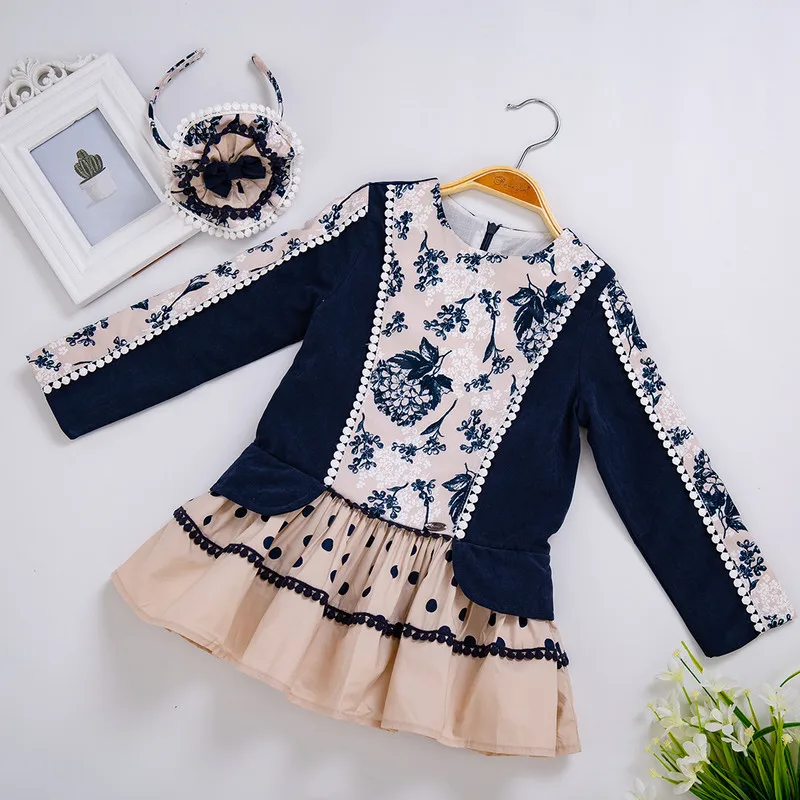 Cutestyles/новейшее винтажное платье с баунтиком осеннее в синий горошек повязкой на