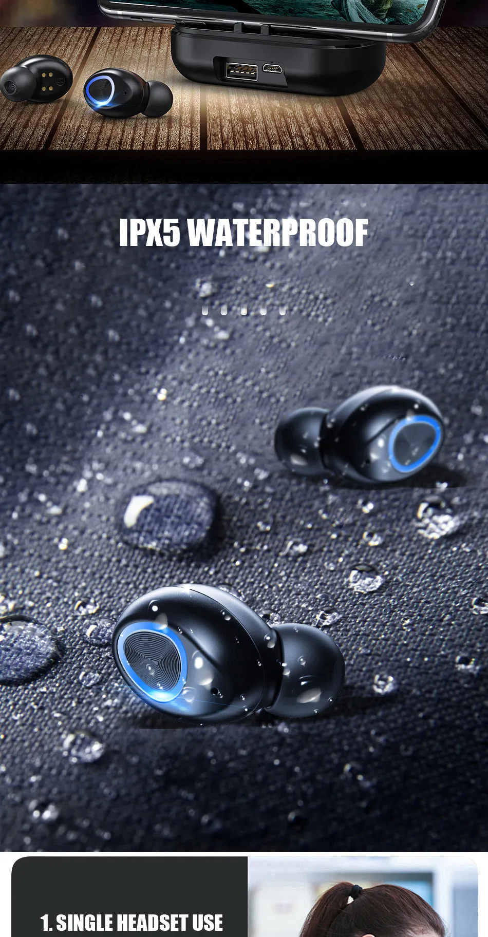 Tkey Bluetooth беспроводные наушники 1200 мАч зарядный чехол TWS Bluetooth наушники с микрофоном спортивная водонепроницаемая гарнитура вкладыши