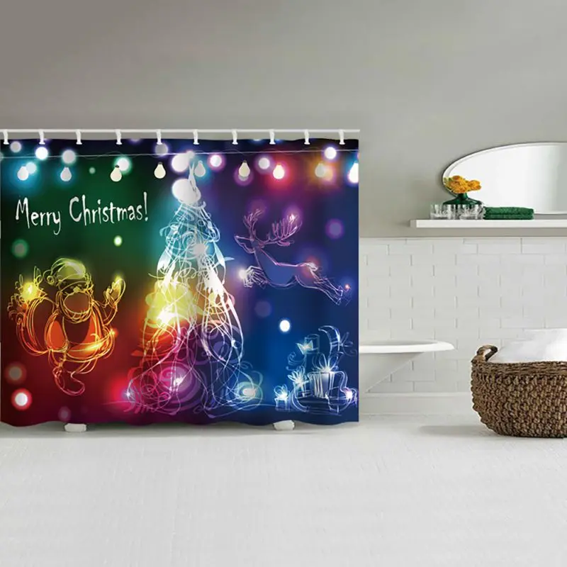 59x71 Inch High Quality Curtain Christmas Shower Bathroom Decoration Waterproof Forest Animals Deer | Дом и сад