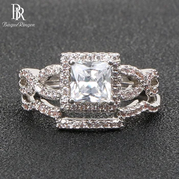 

Bague Ringen Geometry Silver 925 Jewelry Trendy Gemstone Rings for Women Charms Wedding Engagement Jewelry Gift double-deck ring