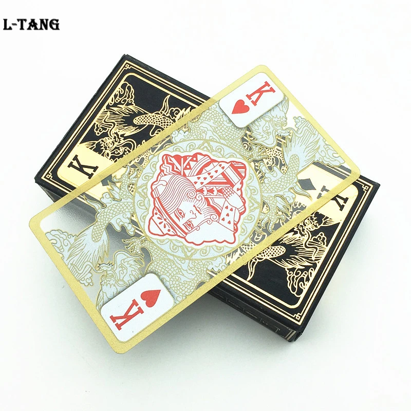 Transparent Plastic Playing Cards Waterproof Gold Edge Poker Cards Dragon Card Game Collection Gift S412