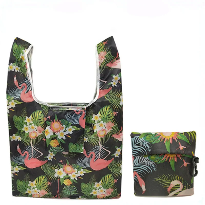 Vogvigo Женская многоразовая складная сумка для похода в магазин сумка модная Цветочная печать складные Рециркулированные сумки домашняя Организация сумка - Цвет: Черный