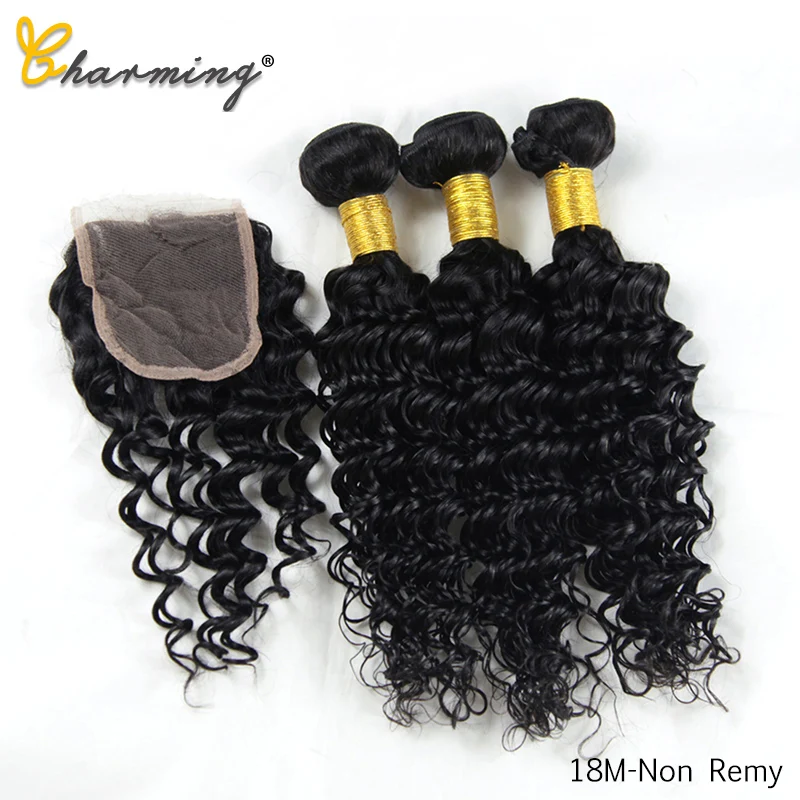 

CHARMING Hair Deep Wave Human Hair Bundles With Closure 4 pcs/lot Brazilian Hair Weave Bundles With Closure Hair Extension