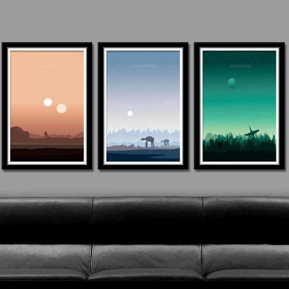 

Star Wars Inspired Posters and Prints Sunset Landscape Minimalist Canvas Painting Movie Wall Pictures for Living Room Home Decor