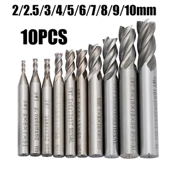 

10PCS High Speed Steel Straight Shank Milling Cutters 2/2.5/3/4/5/6/7/8/9/10mm Cutter PVC Cutter One Flute Spiral End Carbide