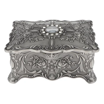 

Classic Antique Tin Rectangle Jewelry Box Treasure Storage Organizer Case