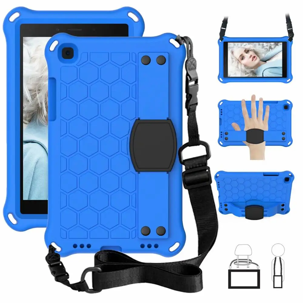

Honeycomb Style Cover For Samsung Galaxy Tab A 8.0 2019 SM-T290 T295 T297 Case Silicon Stand Handle Kids cover + shoulder strap