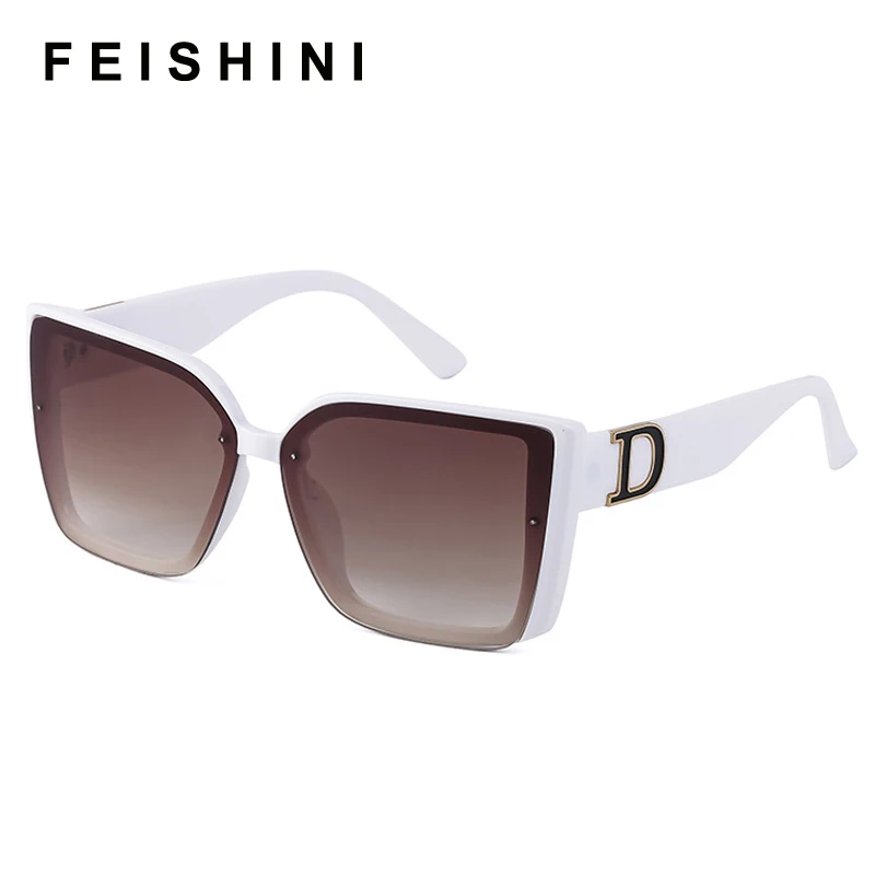 

FEISHINI D Trendy White Oversized Square Sunglasses Women Personlity Fashion Sexy Tinted Color Lens UV400 Retro Ladies Glasses