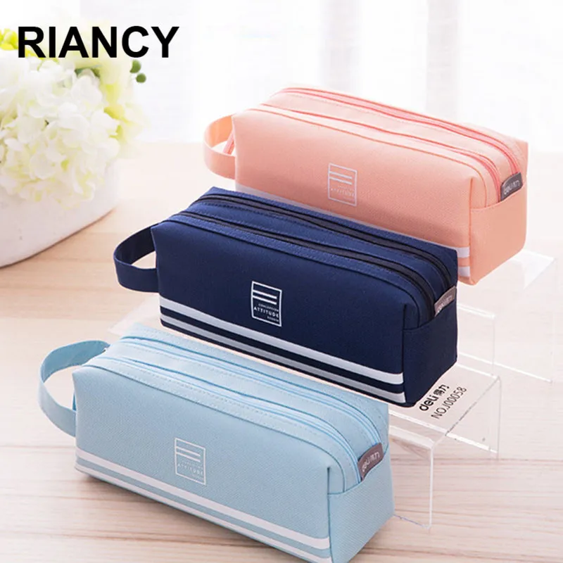 School Pencil Cases Bag Пенал Solid Color Canvas Large-capacity Student Supplies Lapis Stationery Storage 05176 | Канцтовары для