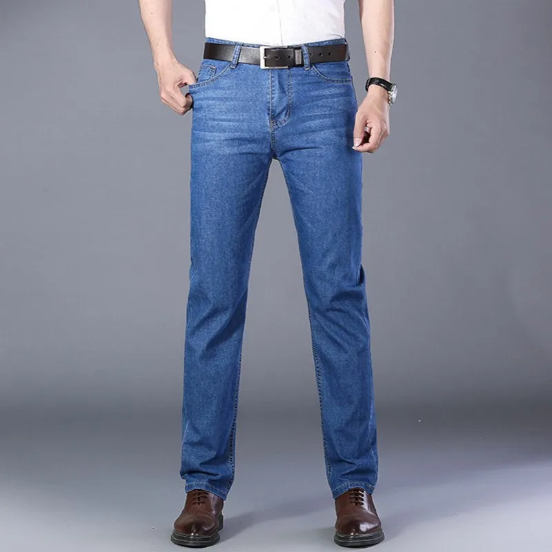 

2021 spring summer men's thin jeans washed slim stretch stretch foreign trade business casual straight men's pants