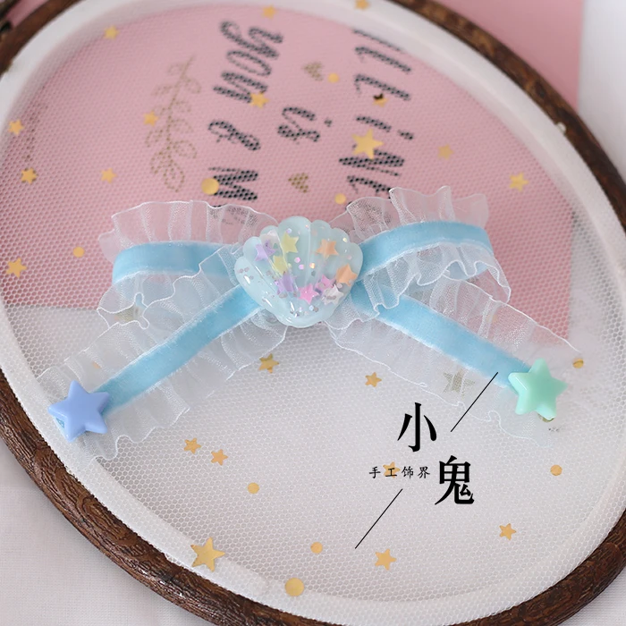 Kawaii Hand made shell Star Bowknot заколка для волос Лолита девушка боковой зажим подростковое украшение для волос в виде сердца японские аксессуары для волос