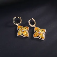  Korean version of the new zircon four-leaf clover earrings long female earrings fashion classic clover jewelry 