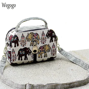 

2020 New Ethnic Vinage Embroidery Totes Elephant Embroidered Shoulder Bag Canvas Messenger Bags Beach Travel Bag Women
