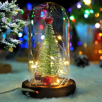 

New Hot Mini Christmas Tree in Glass with LED Lights Ornaments Decoration for Home Party SMD66