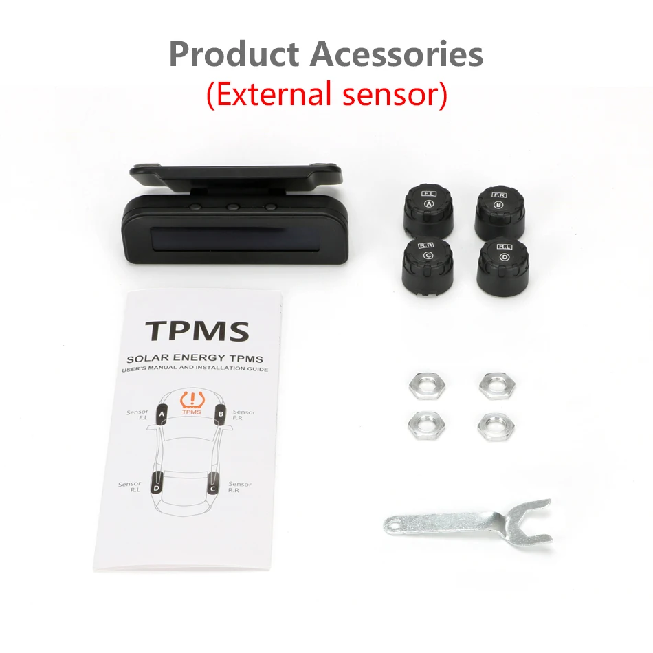 Develuck TPMS Car Tire Pressure Monitor System  Automatic Brightness Control  Solar Power  Adjustable LCD screen Wireless 4 tire
