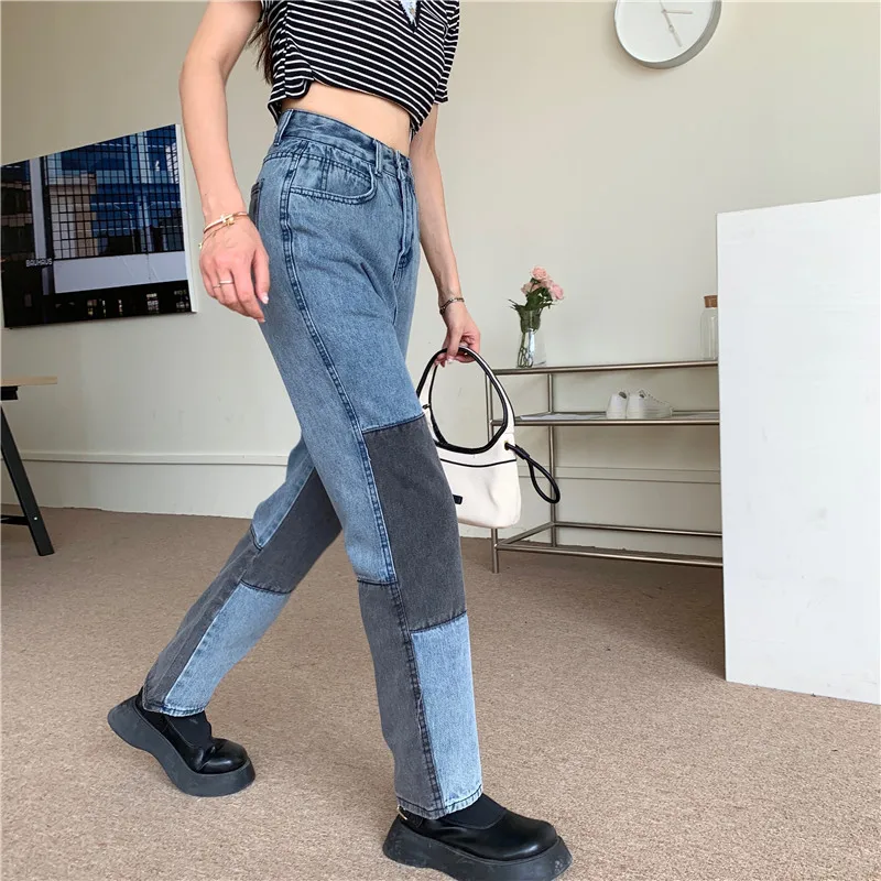 90s Patchwork Jeans Womens High Waist 
