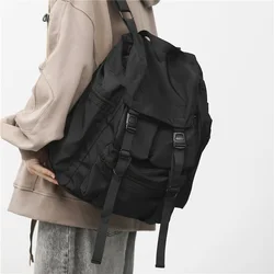 Black Nylon Waterproof Unisex Backpack Drawstring Shoulder Bag Men Women Travel Backpacks Large Capacity Student School Bags
