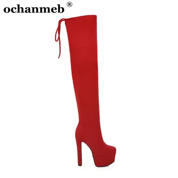 

ochanmeb Plus Size 33-48 Autumn Winter Platform Boots Round Toe 15cm High Heel Over The Knee Boots Thigh High Boots Women 2020