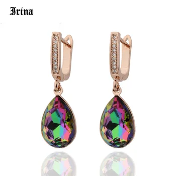 

2020 New Water Drop Big Earring True White Gold 585 Rose Gold Color Dangle Earrings Women Fashion Wedding Jewelry 8 Colors