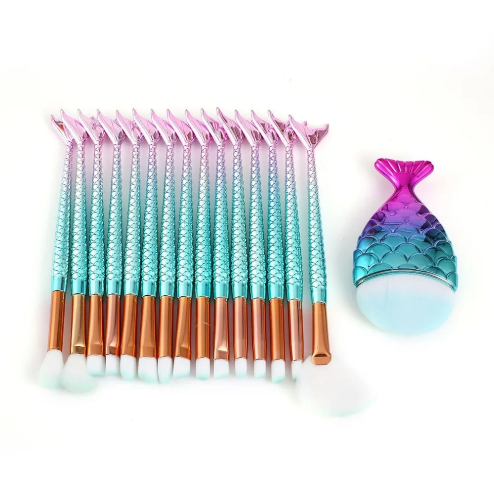 16Pcs/set Fish Tail Shape Colorful Facial Cosmetic Makeup Brushes Kit Nylon Hair Foundation Powder Eyeshadow Tool | Красота и